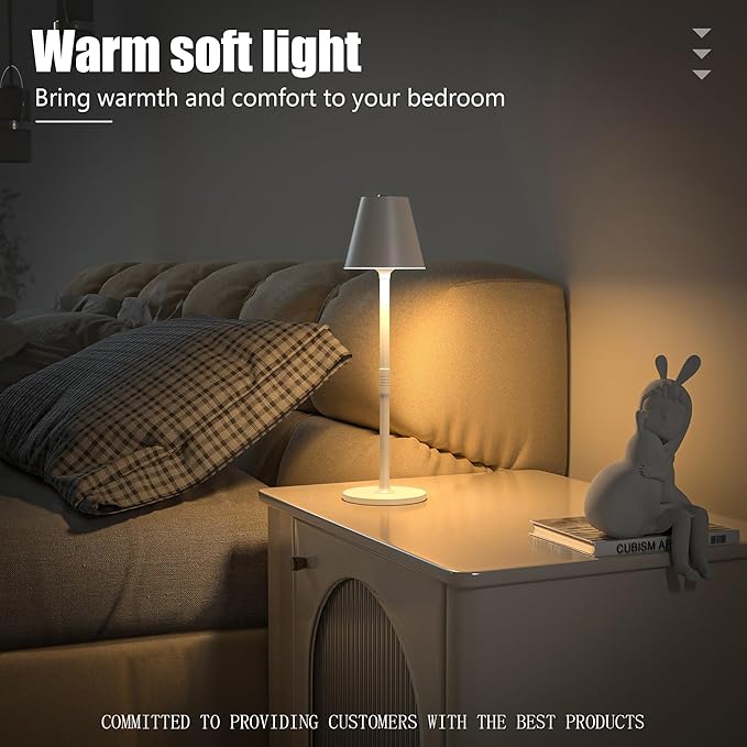 LED CordlessTable Lamp,4000mAh Rechargeable Battery Desk lamp,3 Level Brightness Beside Night Light, Minimalist Design, for Couple Dinner/Coffee Table/Restaurant/Bedroom(White 4PACK)