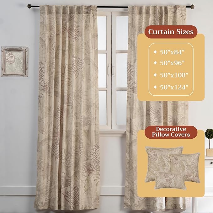 Maison d' Hermine Curtains for Living Room 100% Cotton 96 inch Length One Panel Light Filtering Curtains for Bedroom Windows with Rod and Loop Pockets Drapes (Creole Beige, 50" W x 96" L)