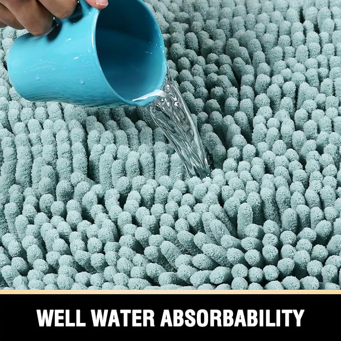H.VERSAILTEX Bathroom Rugs Bath Mats Non Slip Luxury Chenille Bathroom Runner Rug 24x47 Extra Soft and Absorbent Shaggy Rugs Washable Dry Fast Area Carpet Mats, Tub - Aqua Foam