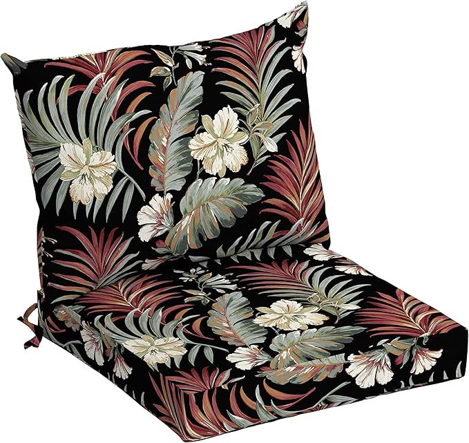 ARDEN Outdoor Dining Chair Cushion, 21 x 21, Rain-Proof, Fade Resistant Simone Black Tropical