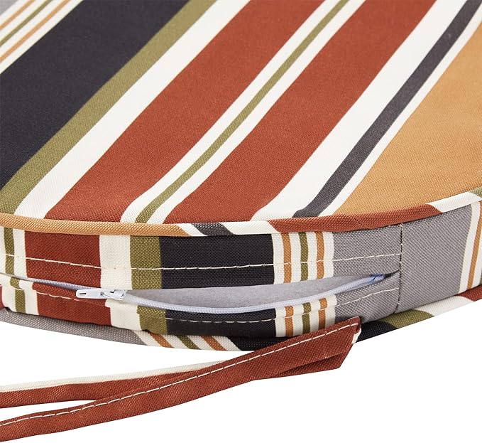 Greendale Home Fashions Outdoor 18-inch Round Reversible Seat Cushion, 2-Pack, Espresso Stripe 2 Count