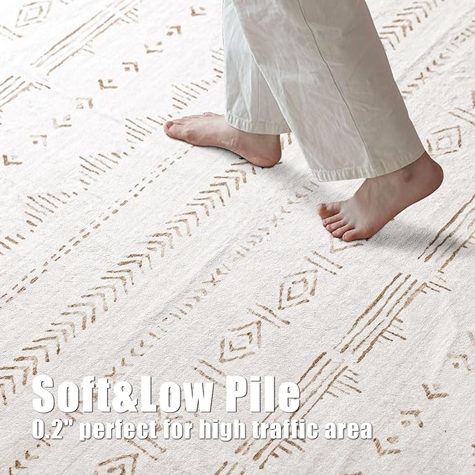 Deerly Kitchen Runner Rug 2'6''x8' Rug Runners for Hallways Soft Non Slip, Washable Rug Runner Boho Moroccan Neutral Long Rug Floor Carpet for Hallway Entryway Laundry Indoor, Light Brown