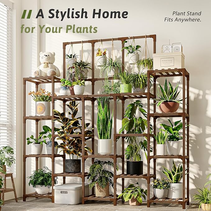 Plant Stand Indoor Outdoor 63" Tall Plant Shelf for Plants 14-Tier Large Plant Sheves for Living Room Heavy Duty Plant Rack Garden Balcony Patio Hanging Planter