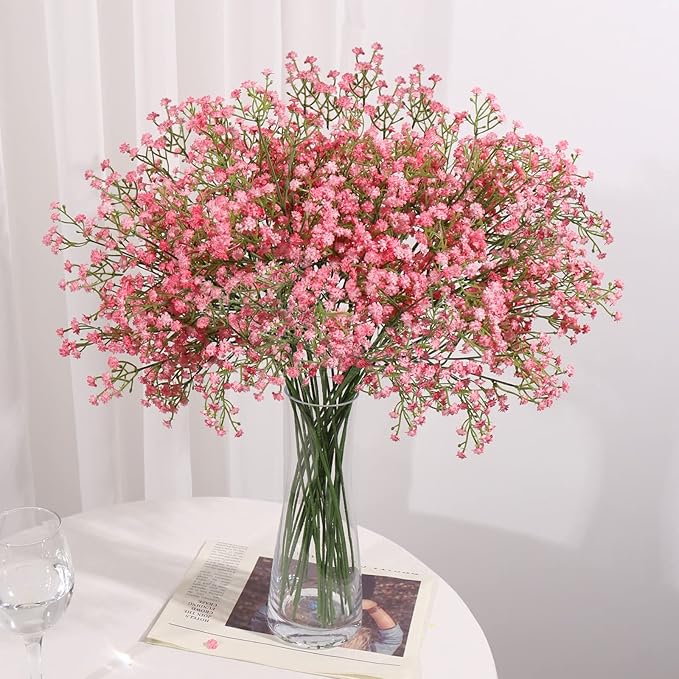 DEEMEI 15 PCS Babys Breath Artificial Flowers Fake Babys Breath Flowers Artificial Bulk Pink Gypsophila Bouquets Real Touch Faux Flowers for Wedding Floral Arrangement Party Home Decoration