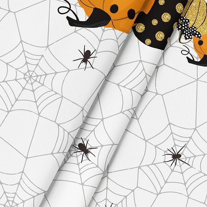 Horaldaily Halloween Tablecloth 90×90 Inch Round, Jack-O-Lantern Pumpkin Cobweb Scary Themed Washable Table Cover for Party Picnic Dinner Decor