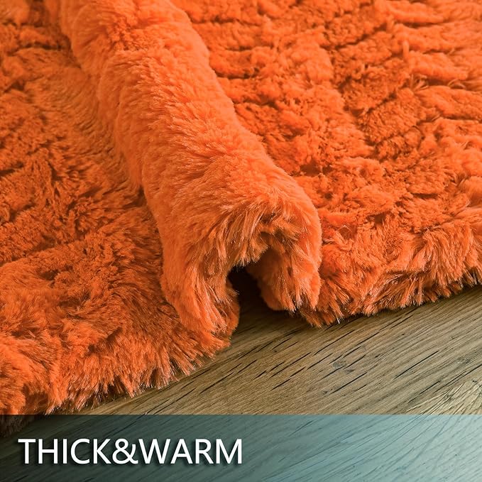 YUSOKI Luxury Faux Fur Twin XL Blanket for Twin XL Bed 2 Layers,5.2lb,All Ages,Home Decoration Without Pillows(Burnt Orange,63"x90")