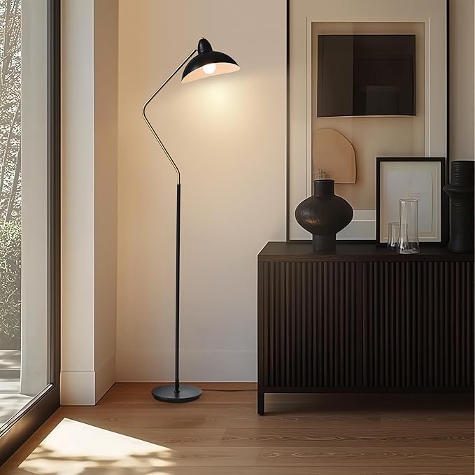 Brightech Swoop LED Floor Lamp - Tall, Adjustable Head for Reading, Over Chair in Living Rooms, Offices & Bedrooms - Modern Standing Light with Heavy Base, Stunning Decor