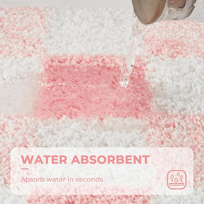 GRANNY SAYS Checkered Pink Bathroom Rugs,32" x 20",Fluffy Rug, Absorbent Microfiber Ultra Soft Bath Mat Washable, Non-Slip Bath Mats for Bathroom, Cute Floor Mat for Tub, Shower, Bedroom