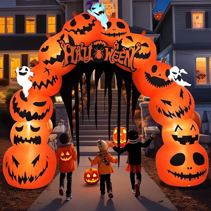 MGparty 10FT Halloween Inflatables Pumpkin Archway with LED Built-in Halloween Yard Decoration Blow Up Inflatable for Outdoor Indoor Garden Lawn (10Ft Pumpkin Archway)