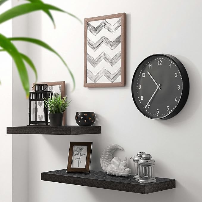 Floating Wall Shelves, 24" Mounted Hanging Shelf Set for Living Room, Office, Kitchen, Bathroom, Perfect Home Decor, Rustic Pattern Designed (Espresso)