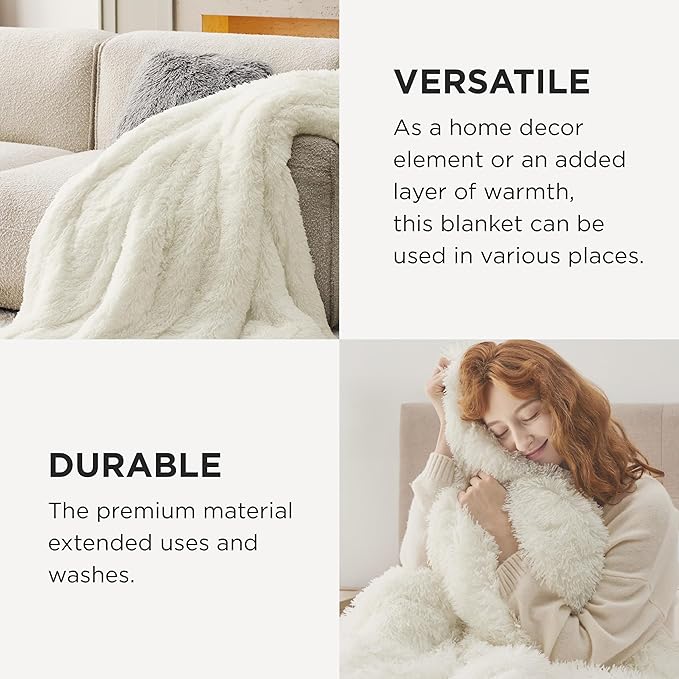 Bedsure Fuzzy Sherpa Faux Fur Twin Blanket Cream Cozy Gifts for Women Men, Soft Fleece Plush Warm Minky Thick Blanket Twin Size for Bed, Couch, Room Decor Dorm Essentials Cream Decor Gifts, 60x80
