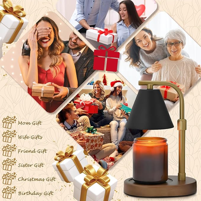 SOKCVSEA Candle Warmer Lamp - Candle Warmer with Timer Height Adjustable, Birthday Gifts for Women Mom Gifts, House Warming Gifts New Home Decor, Wax Melt with 2 Bulb BlackGold