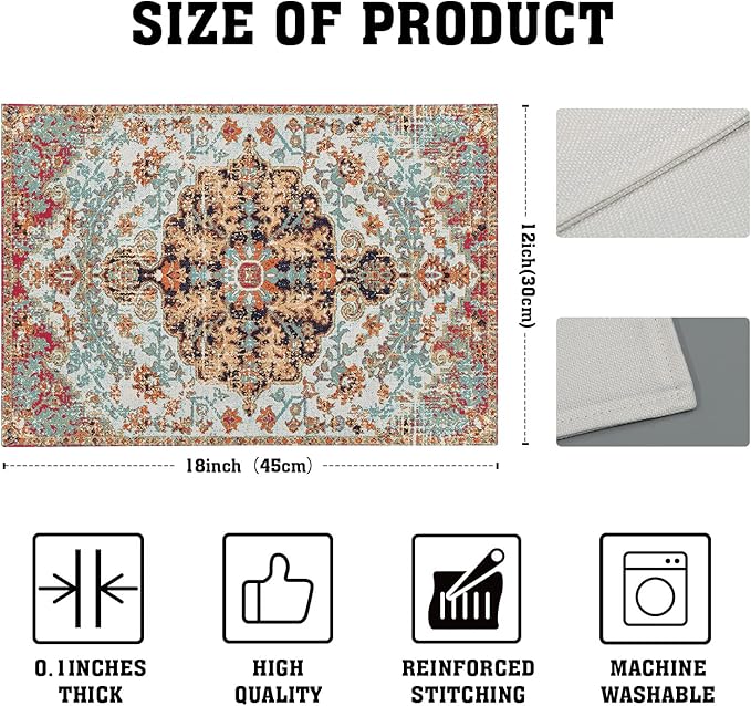 Ethnic Boho Placemats Set of 6 Bohemian Carpet Vintage Black Coral Floral Linen Washable Kitchen Dining Table Mats Stain Heat-Resistant Desktop Decor Place Mats for Home Party Indoor 12x18 in