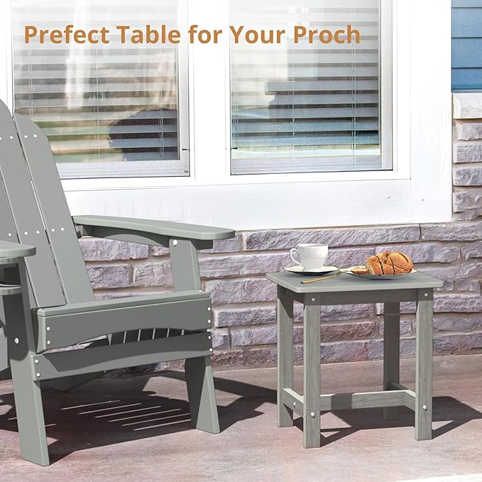LUE BONA Outdoor Side Table Set of 2, HDPS Small Outdoor Table, Adirondack Side Table, Outside End Table for Patio, Porch, Deck, Pool, Weather Resistant/Easy Maintenance/Indoor or Outdoor Use, Gray