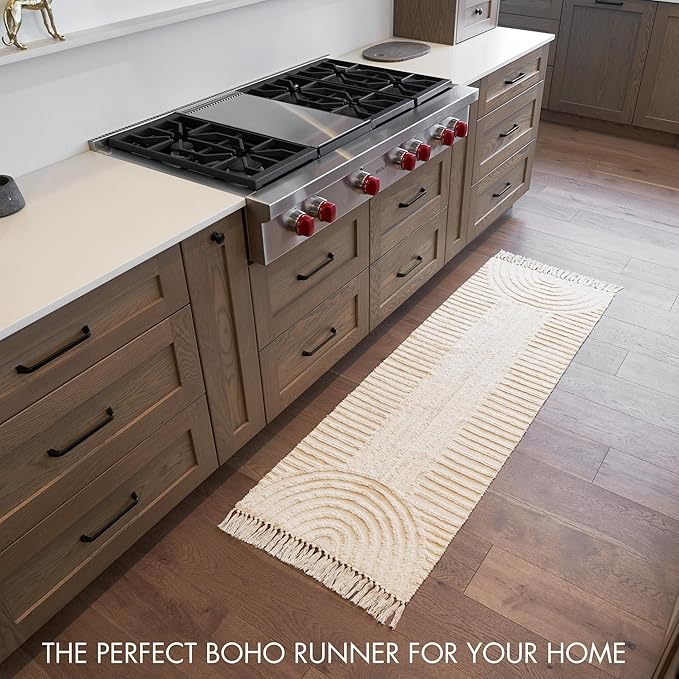 Beautiful 2x6 ft. Boho Runner Rug with Tassels for Your Hallway, Bedroom Or Living Room - Soft Cotton Carpet Fits Perfectly in Any Kitchen/Dining Space - Washable Rug Enhances Any Home Decor