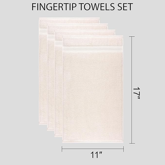 Quick-Dry, Soft & High Absorbent Fingertip Towels for Bathroom Cotton Soft Feel Fingertip Towels 11"x17" | Daily Use 100% Cotton Towels for Bathroom, Gym & More | (4 Pcs, Ivory Lace)