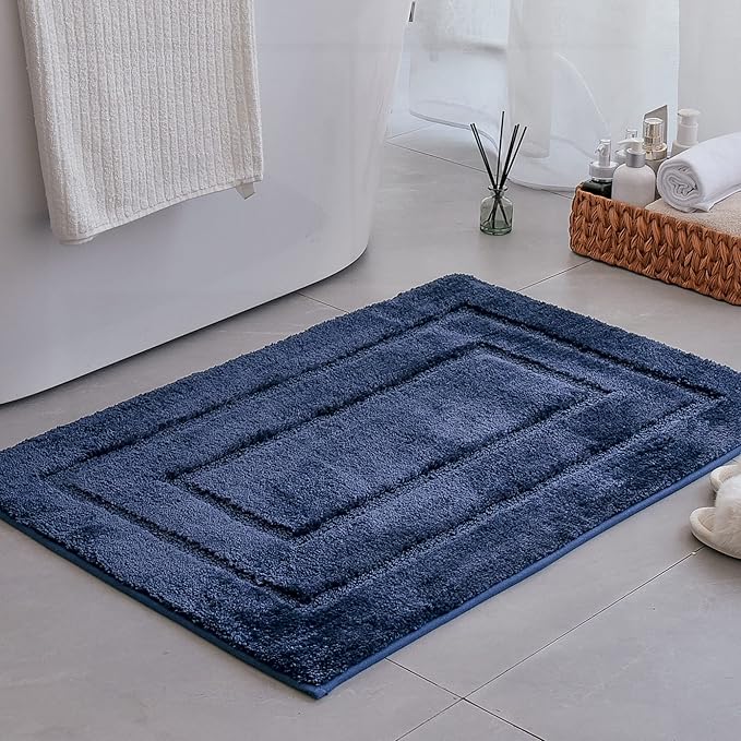 GRANNY SAYS Bathroom Rugs Sets 2 Piece,Soft Bath Mats for Bathroom, Bath Rugs Non Slip Washable, Absorbent Bath Rug for Tub, Shower and Toilet, Bath Mat Set (Blue, 20" x 32" + 16" x 24")
