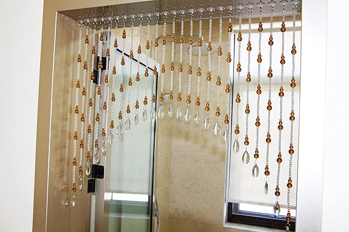Hanging Glass Door Beads Beaded Curtains Valance Self-Adhesive for Doorways Crystals Stran Arched Windows, Clear Crystal Room Bead Partition Curtain Door Frame Beads for Doorways Closets 3