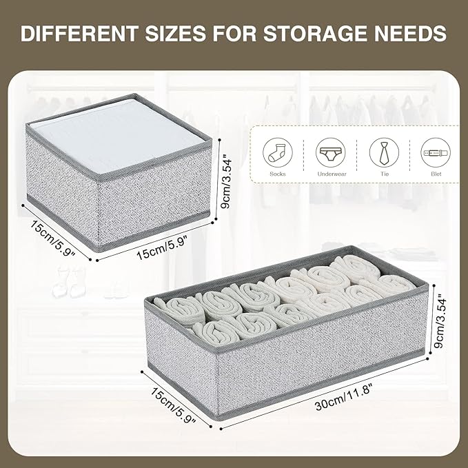 DIMJ Drawer Organizer Clothes Set of 8, Foldable Closet Drawer Bins, Underwear Drawer Organizer, Fabric Drawer Dividers for Baby Clothes, Socks, Belt, Tie (Blended)