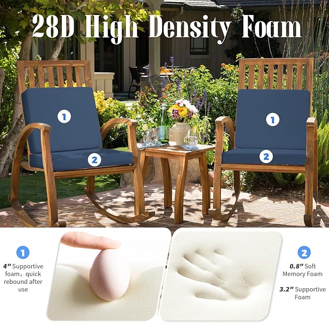 Outdoor Deep Seat Cushion Set of 2, 24 x 24 Inch Waterproof and Fade Resistant Patio Furniture Cushion Backrest with Ties for Patio Garden Yard and Balcony (Blue-2Pcs, 24x24Inch)