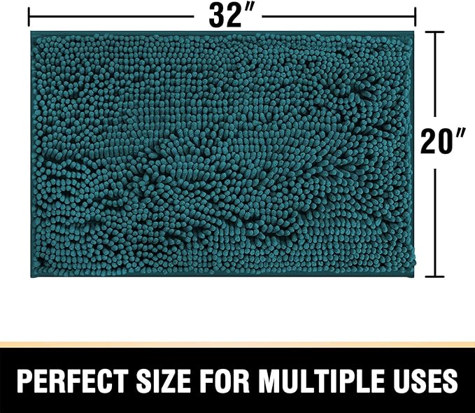 H.VERSAILTEX Bathroom Rugs Bath Mats Non Slip Chenille Bathroom Rug Mat 20x32 Extra Soft and Absorbent Shaggy Rugs Washable Dry Fast Plush Area Carpet Mats for Bath Room, Tub - Dark Teal