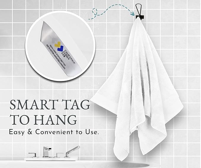 California Design Den Extra Soft & Fluffy 100% Cotton Towels - 6 Piece Towel Set, Quick Dry Towel & Highly Absorbent, Hotel Bath Towel Set - 2 Bath Towels, 2 Hand Towels & 2 Washcloths (White)