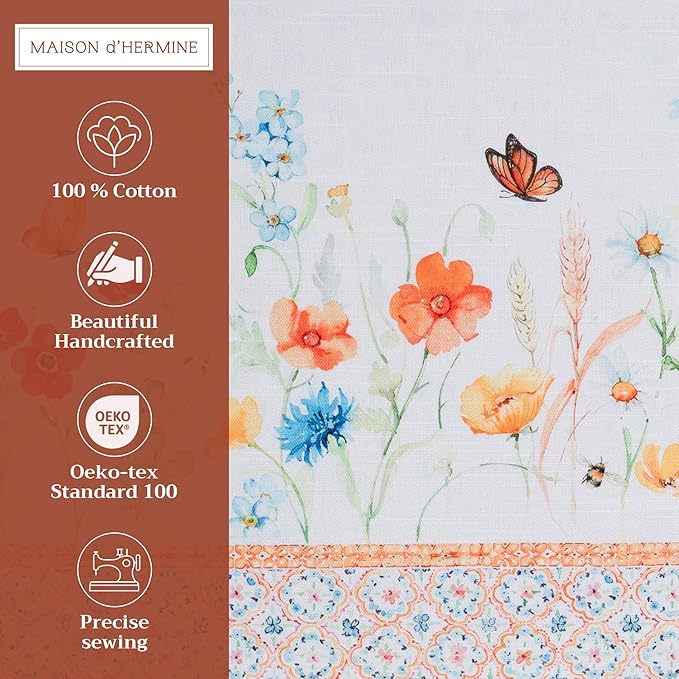 Maison d' Hermine Placemats Set of 4 100% Cotton Washable Cloth Place Mats, Reusable Table Mats for Kitchen Dining Decoration, Party, Wedding, Restaurant Spring/Summer (Summer Whisper, 13" x 19")