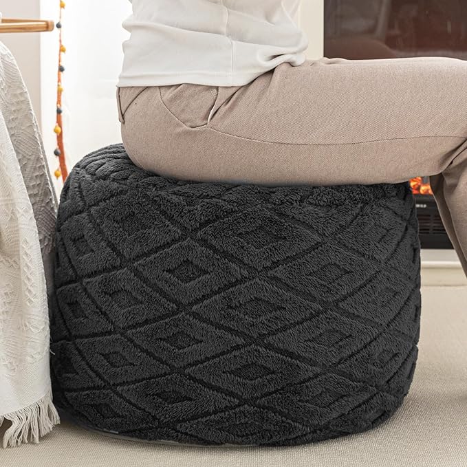 Round Pouf Ottoman 20x20x14 Inches Boho Poof Home Decor Floor Pouffe Ottoman Foot Rest for Couch Sofa Bean Bag Chairs Living Room Bedroom Dark Gray