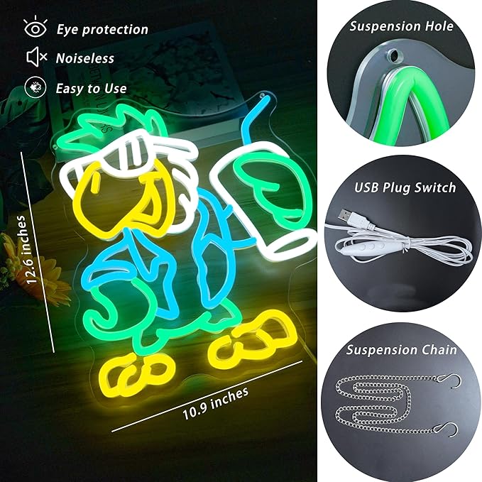 Parrot Neon Sign Animal Neon Lights for Wall Decor USB Powered Dimmable LED Decor for Man Cave Tiki Bar Tropical Themed Room Perfect Hawaiian Themed Party Birthday(12.6x10.9inch)