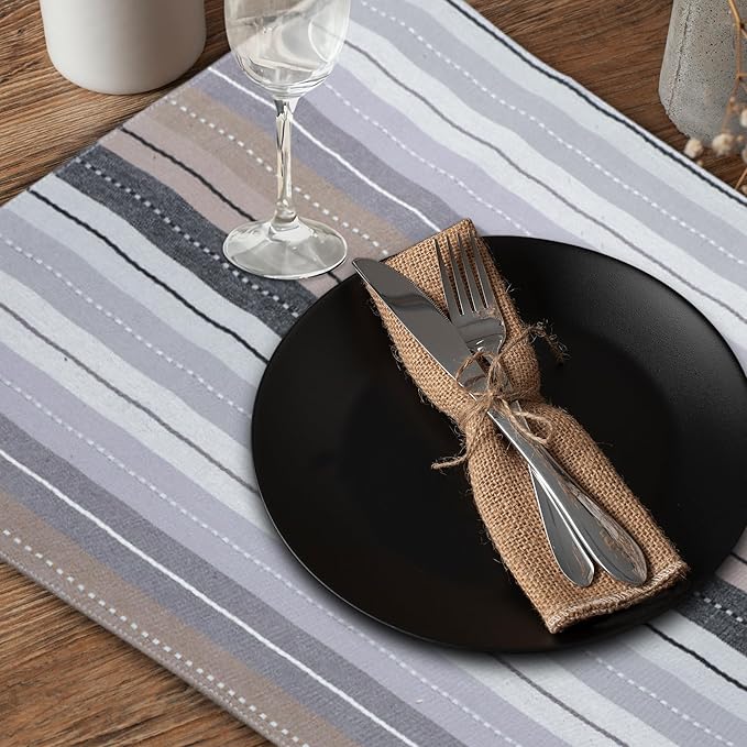 Urban Villa Christmas Placemats Grey Multi Stripes 100% Cotton Fused Tablemats for Dining Size 14''x20'' Set of 6 Placemats for Christmas Celebrations Wedding Parties Every Day Use Heavier Quality