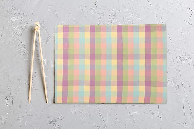 Urban Villa Easter Placemats100% Cotton Fused Table Placemats 14''x 20'' Over Sized Set of 6 Easter Colors Buffalo Check Plaid for Every Day Use Parties Celebrations Heavier Quality