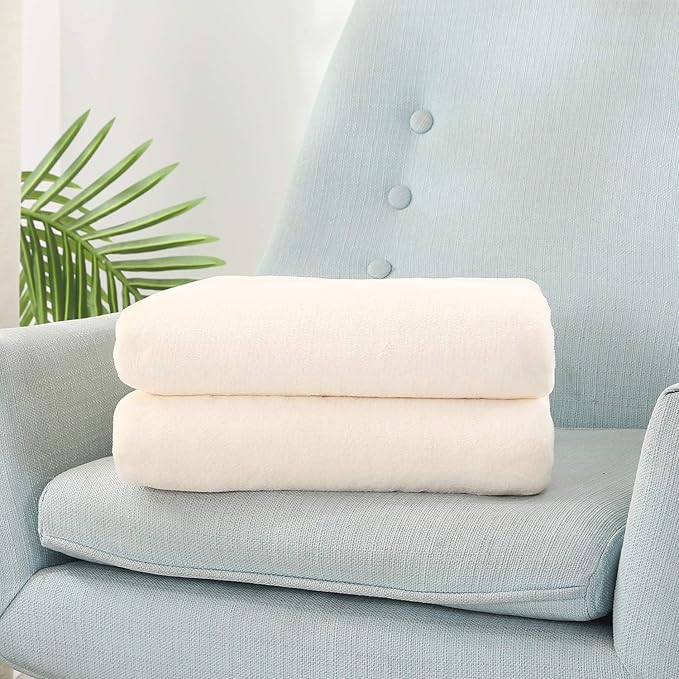TASTHROW Large Flannel Fleece Throw Blanket, 60×80 Inch - Cozy Lightweight Thick Blanket - All Seasons Suitable for Women, Men and Kids (Cream White)