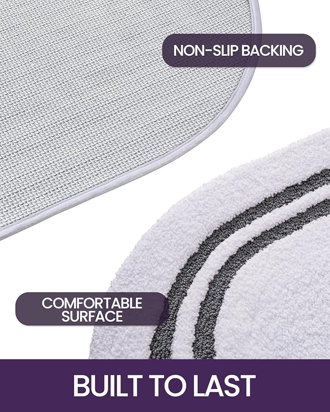 DEXI Oval Bath Mats for Bathroom, 17x30 Absorbent Bath Mat, Washable Microfiber Bathroom Rug with Non Slip Backing for Shower Floor, Dark Grey
