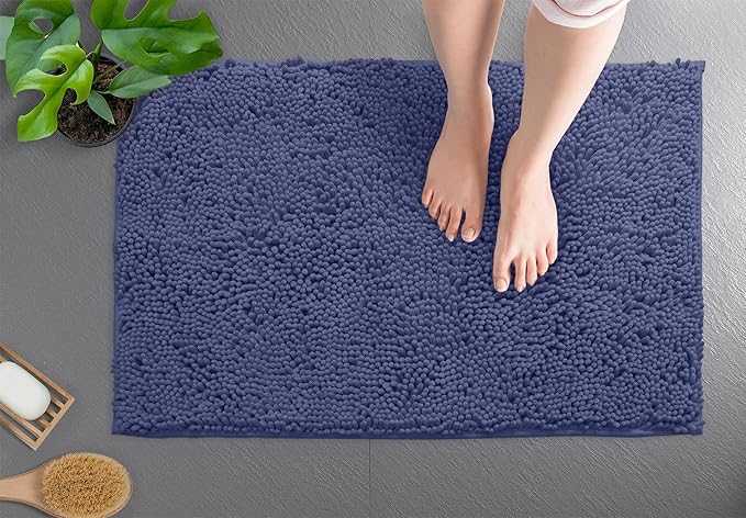 LuxUrux 2 Pc Set – Plush Chenille Bathroom Rug Mat Set, Extra-Soft Bath Mat for Shower & Bathroom, Highly Absorbent Microfiber, Non-Slip Backing for Safety & Comfort.(20 x 30, Purple)