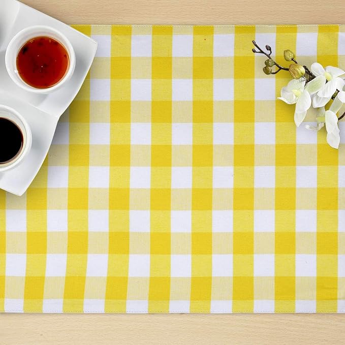 Urban VillaPlacemats for Dining Table 100% Cotton Placemats 14''x20'' Over Sized Tablemats Set of 6 Placemats Yellow/White Buffalo Check Tablemats for Family Dinners Wedding PartiesPlacemats