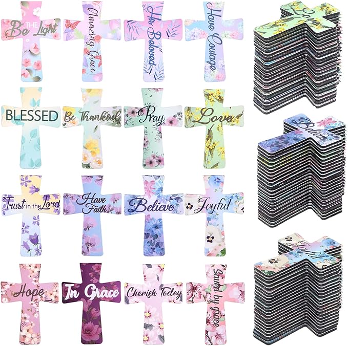 Outus 96 Pieces Magnetic Christian Religious Cross Bookmark Religious Bible Verses Bookmarks Magnetic Page Clips for Women Student School Reading Gifts, 16 Styles (Floral Style)