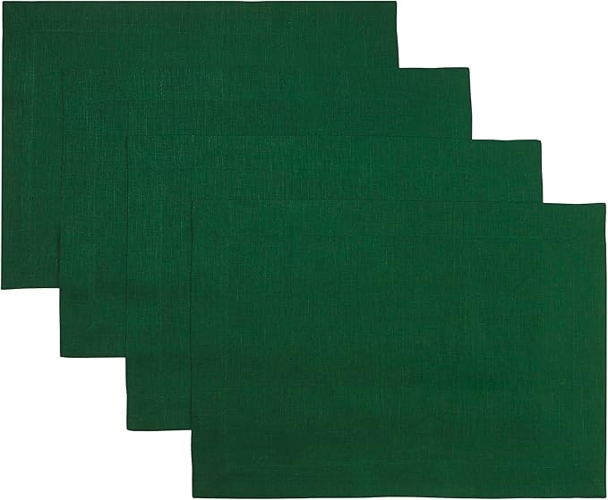 D'Moksha Homes Linen Forest Green Placemats Set of 4-100% Pure Linen Placemats 14 x 19 Inch for Summer - Handcrafted and Machine Washable