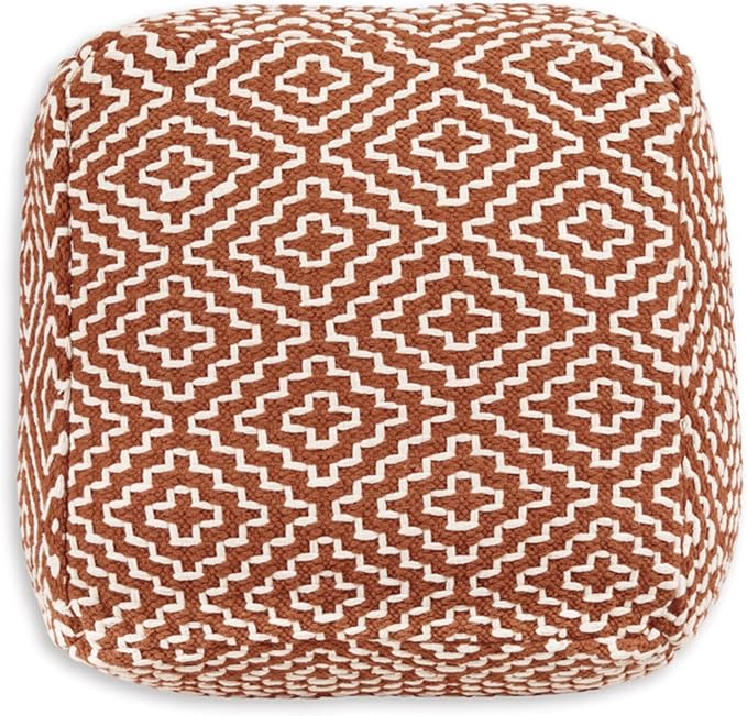 Signature Design by Ashley Brynnsen Casual Handwoven Geometric Pouf, Orange & White