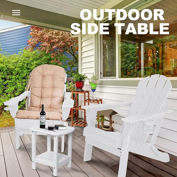 nalone Adirondack Side Table 16.5" Outdoor Side Table HDPE Plastic Double Adirondack End Table Small Table for Patio (White)