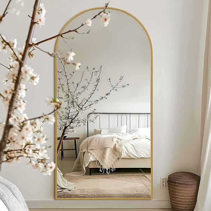 NicBex Oversized Full Length Mirror with Stand, 76"x35" Aluminum Alloy Frame Large Floor Mirror, Large Arched Mirror Full Length, Gold - Free Standing, Leaning Against Wall or Wall-Mounted
