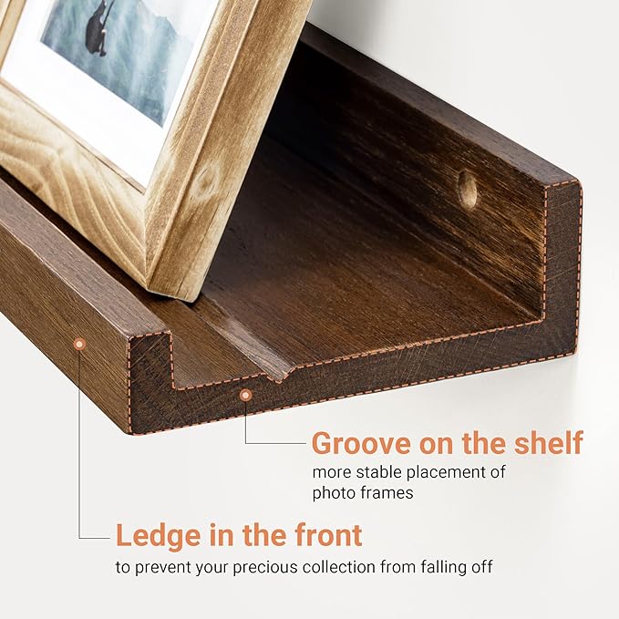 Picture Ledge Shelf,Oak Floating Shelves Set of 2, 36 Inches Rustic Large Wall Shelves Picture Ledge Shelf for Bedroom Living Room Bathroom Kitchen,Wall Mounted Shelves for Wall Decor