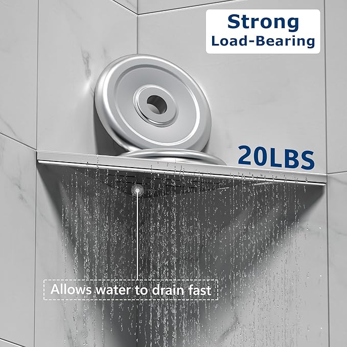 Neodrain 10" Brushed Corner Wall Shelf Set of 2, Floating Corner Shelves for Wall, 304 Stainless Steel Shower Storage Shelves for Bathroom, No Drilling