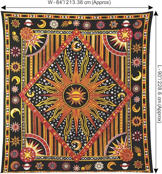 RAJRANG Large Orange Tapestry Wall Hanging 84x90 Inch Celestial Sun Moon Star Planet Spiritual Aesthetic Tapestry for Bedroom Dorm Decor