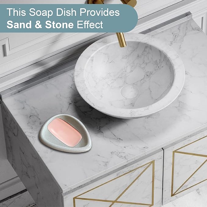 Ceramic Soap Dish - Cream Polyresin Sand and Stone Effect Soap Bar Holder for Bathroom or Kitchen, Sophisticated Elegance