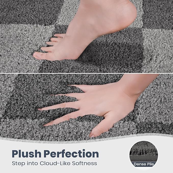 PURRUGS Bathroom Rug Non-Slip Machine Washable 24" x 36", Super Absorbent and Quick-Dry Bath Mat, Extra Soft and Plush Bath Rug for Shower, Bathtub and Sink, Grey & Dark Grey