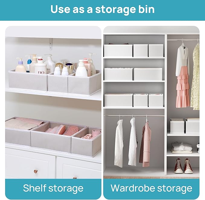 Vtopmart 6 Pack Drawer Organizer for Clothes, Dresser Drawer Organizer Bins, Foldable Fabric Closet Drawer Dividers, Underwear Storage Organizers for Baby Clothes, Bra, Socks, Ties, Scarf