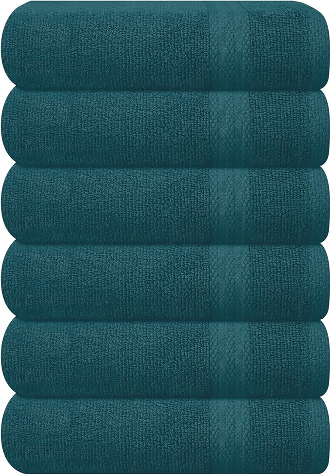 GLAMBURG Ultra Soft 6-Piece Hand Towel Set 16x28-100% Ringspun Cotton - Durable & Highly Absorbent Hand Towels - Ideal for use in Bathroom, Kitchen, Gym, Spa & General Cleaning - Teal