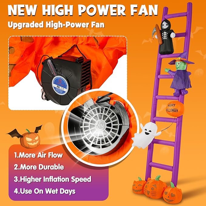 Halloween Inflatables, 10.5ft Purple Ladders Decorations, Blow Up Yard Inflatables, Pumpkin&Ghost&Witch&Skeleton, Extra Large Decorations with Built-in LEDs, for Holiday Outdoor Rooof Trees