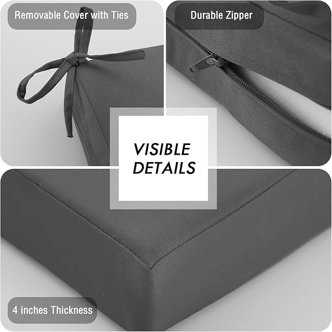 idee-home Outdoor Cushions for Patio Furniture, Waterproof Outdoor Seat Cushion Hampton Bay Deep Seat Replacement Cushions for Garden