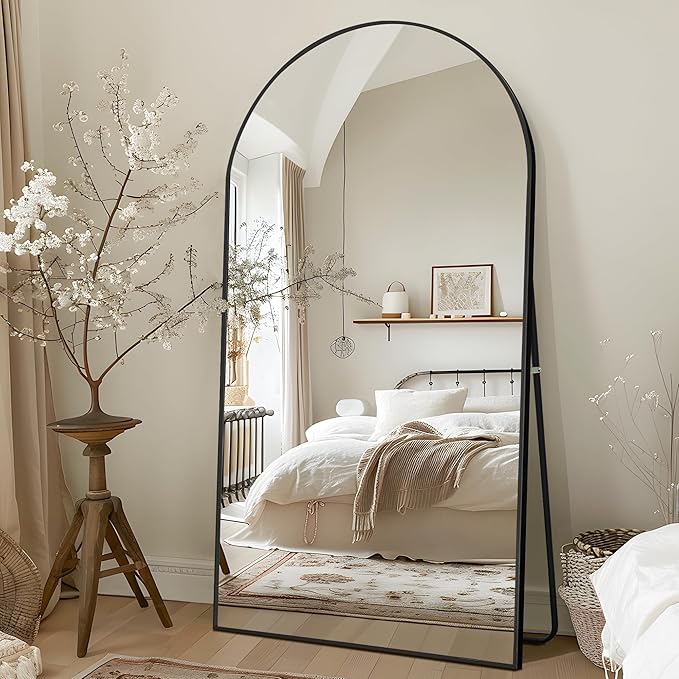 NicBex Oversized Full-Body Mirror, Large Arched Full Length Mirror with Stand, 76"x35" Aluminum Alloy Frame Oversized Floor Mirror, Black - Free Standing, Leaning Against Wall or Wall-Mounted